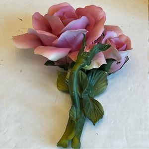 Vtg Capidomonte Single Rose w Bud 5” x7”  x 2.5” Bisque Finish Tiny Flaw Chip